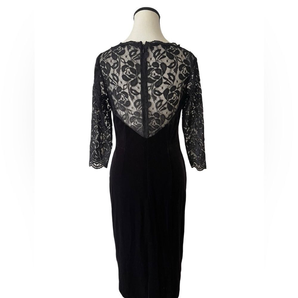 Eliza J lace & velvet sheath black midi dress 3/4 sleeves fully lined‎ sz 8 - Picture 9 of 16